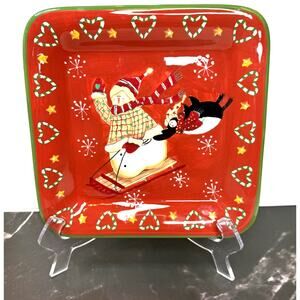 Santa Mates Noble Excellence Snowman & Penguin Sledding Winter 8.5" Salad